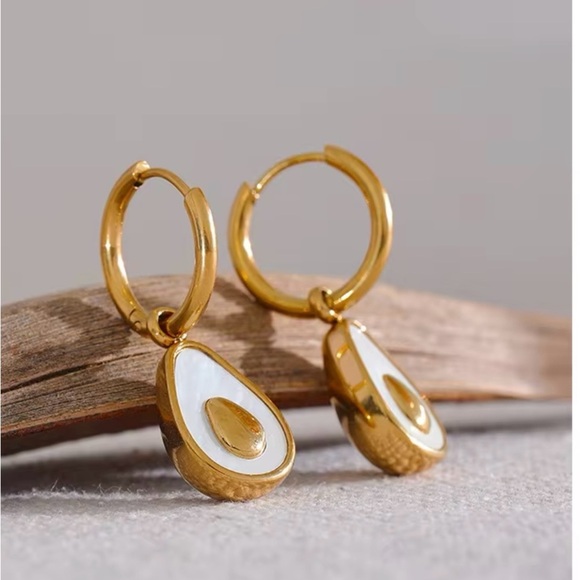 Avocado Drop Stainless Steel Fruit Huggie Hoop Earrings for Women - Picture 2 of 4